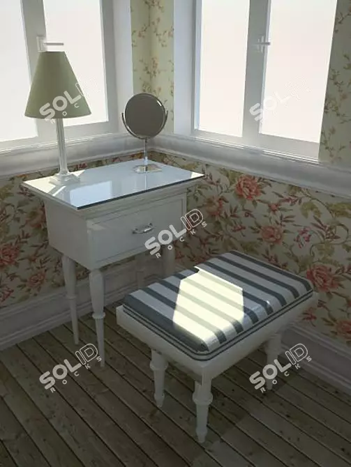 Classic White Vanity Set with Carved Legs 3D model image 1