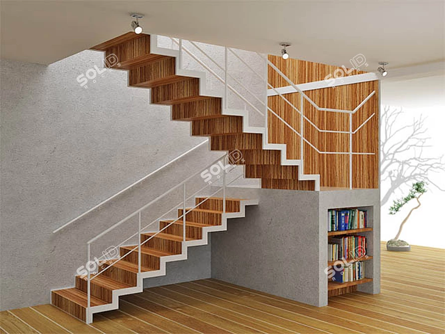 Cottage Interior Staircase: Metal & Wood 3D model image 1