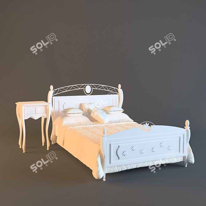 Modern Bed and Nightstand Set 3D model image 1