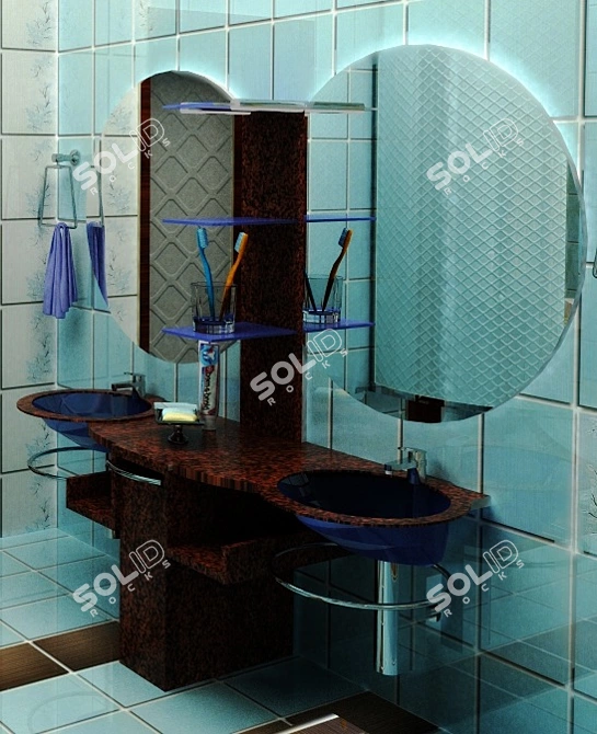Double Sink Vanity Set 3D model image 1
