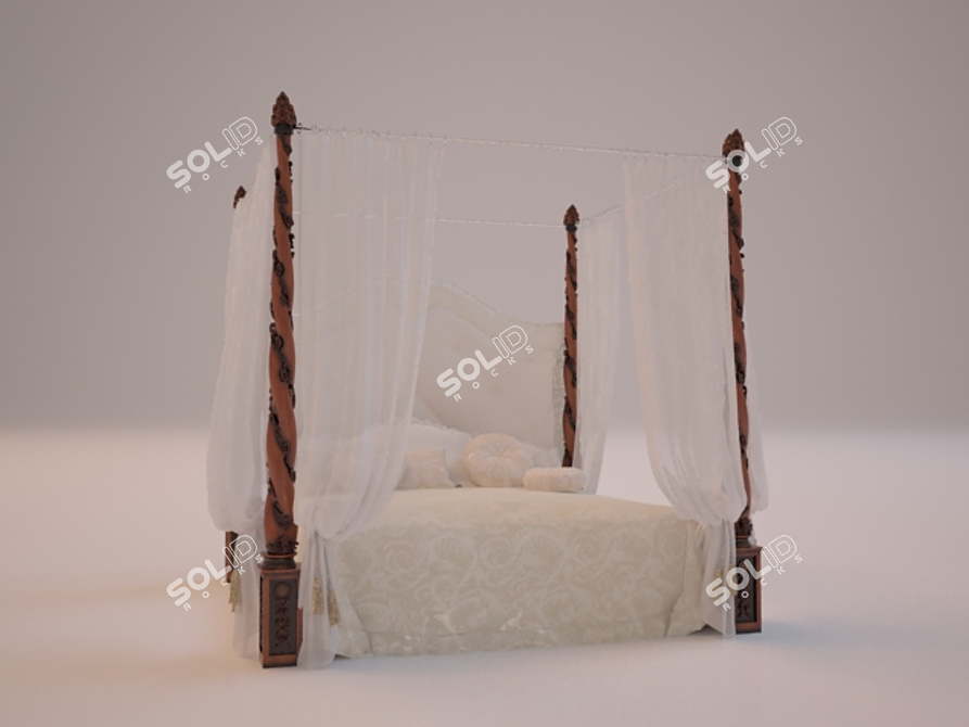 Jumbo Classic Bed with Carved Posts and Canopy 3D model image 1