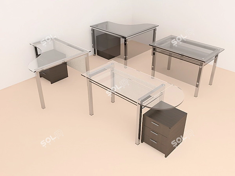 Sleek Glass Office Tables 3D model image 1