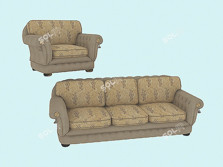 Classic Wooden Sofa Set 3D model image 1