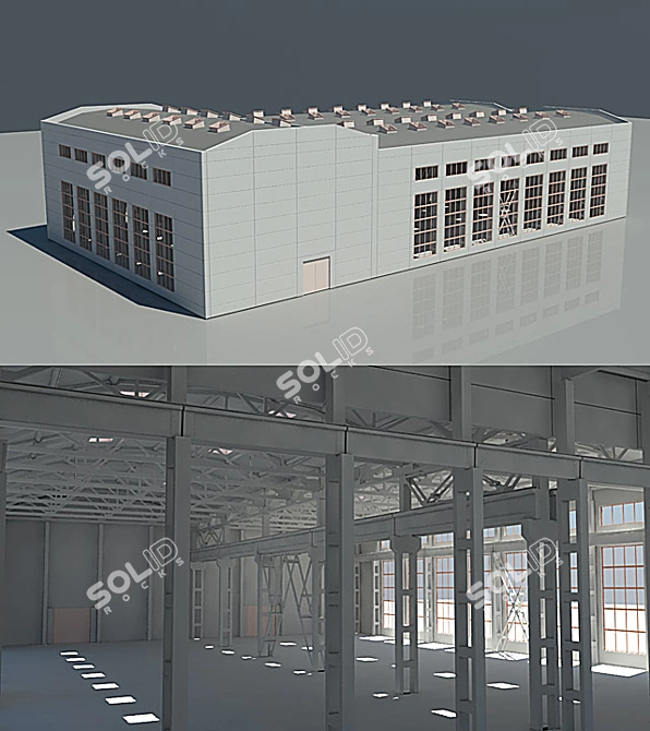 Multi-Span Industrial Building: Durable & Efficient 3D model image 1