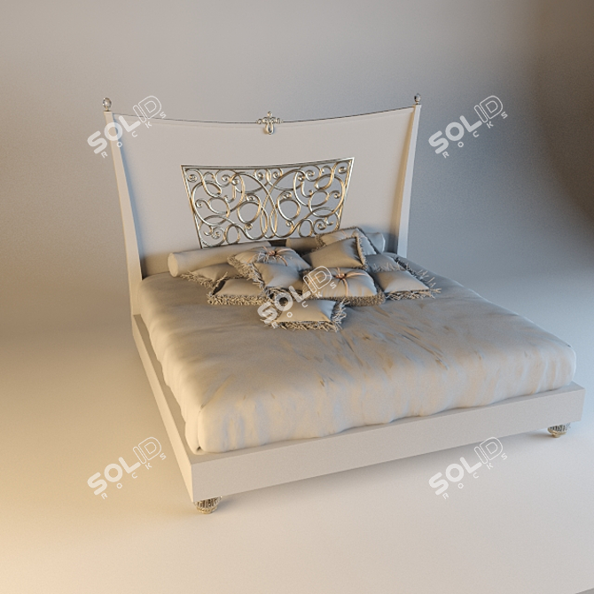 Golden Glamour Bed: Elegant Ebony Wood Design 3D model image 1