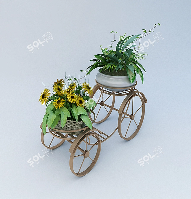 Forged Flower Cart Stand 3D model image 1