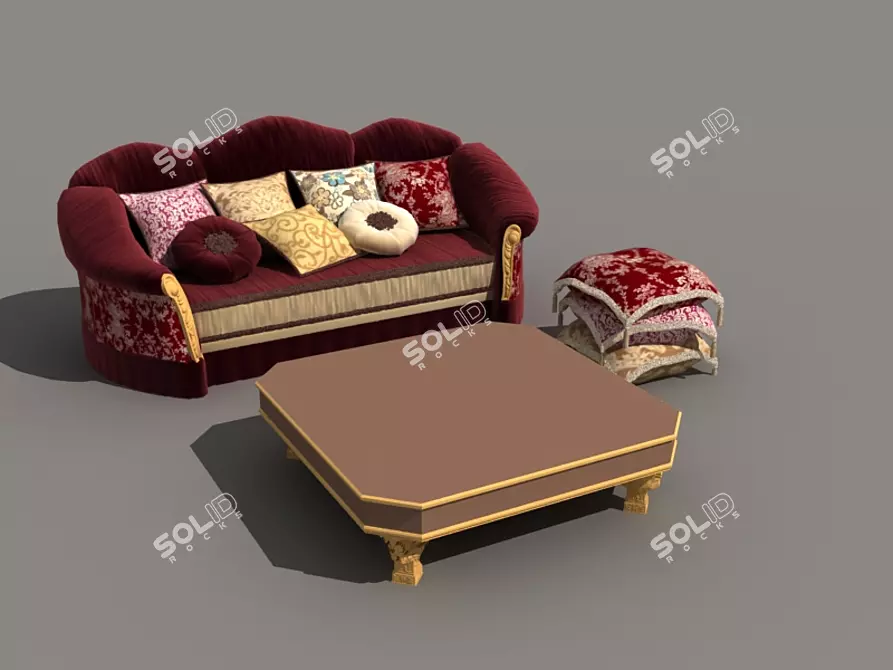 East-inspired Pillow Sofa Set 3D model image 1