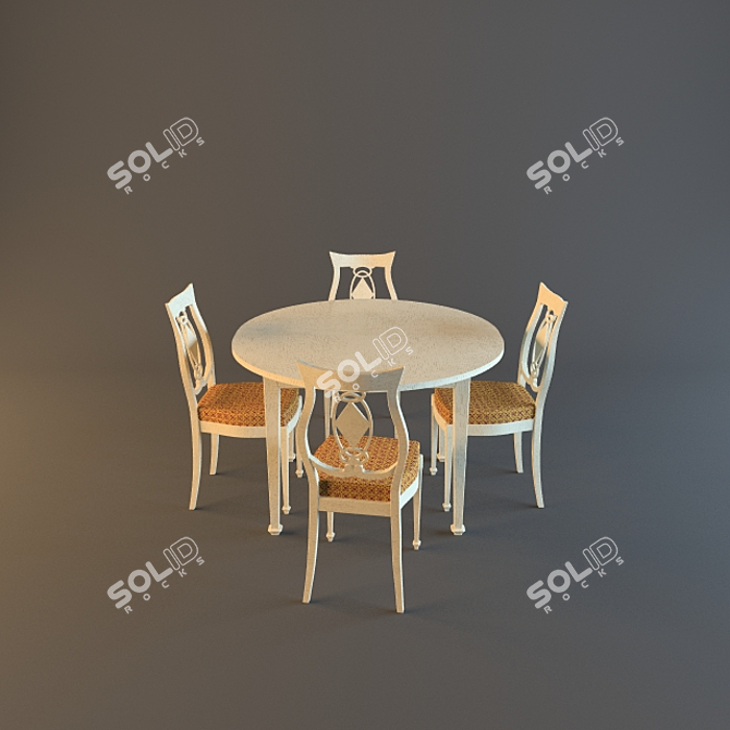 Wooden Dining Table Set 3D model image 1