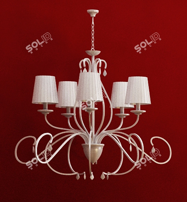 Elegant White Metal and Fabric Chandelier 3D model image 1