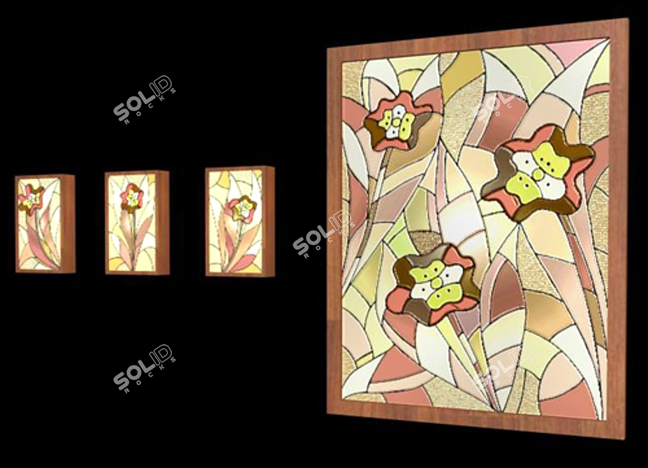 Elegant Stained Glass Panels 3D model image 1