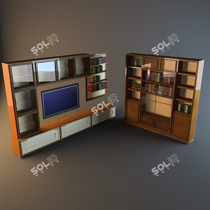 Elegant Living Room Cabinets 3D model image 1