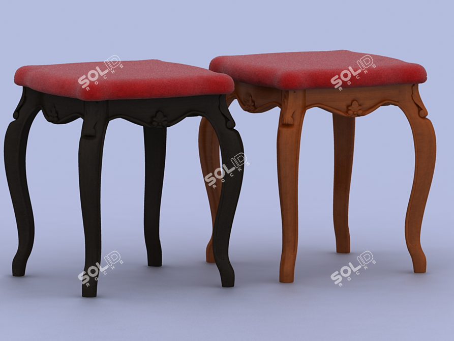 Elegant Carved Wood Stool 3D model image 1