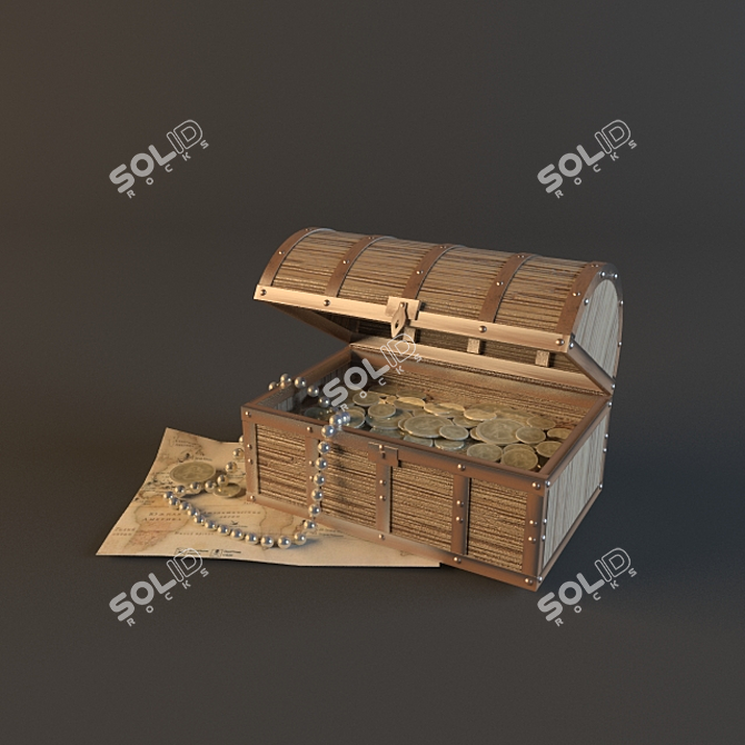 Forged Treasure Chest with Coins 3D model image 1