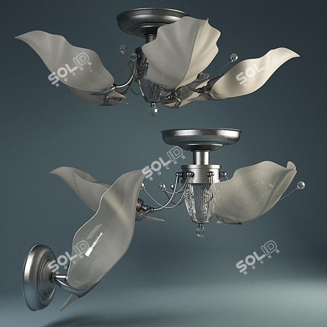 Versatile 3-Arm & 5-Light Chandelier 3D model image 1