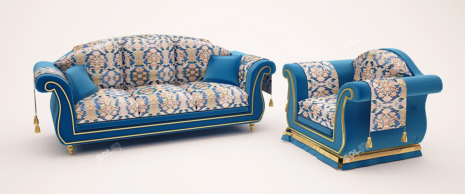 Luxury Italian Caspani Sofa and Armchair Set 3D model image 1