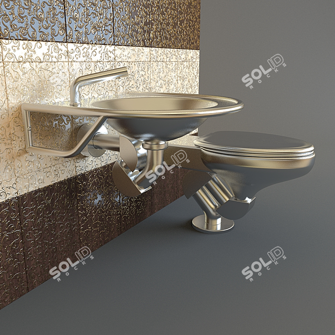 Metal Basin & Toilet Set 3D model image 1