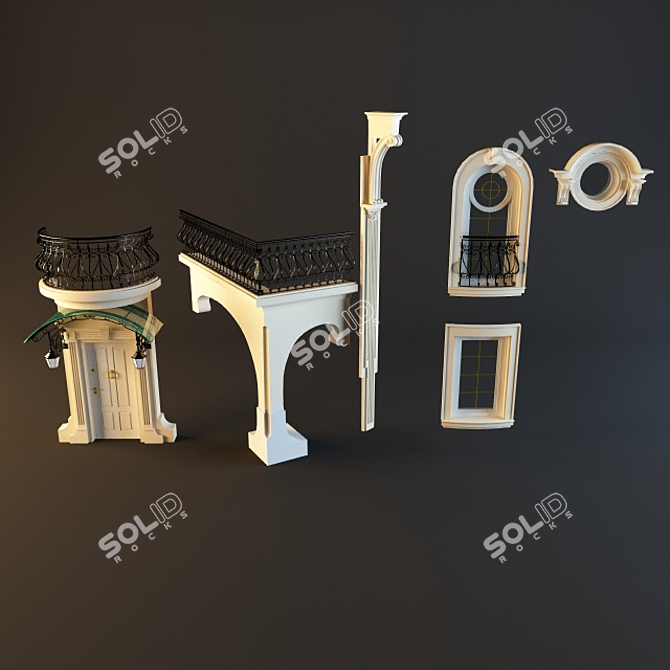 Elegant Art Nouveau Facade Décor 3D model image 1