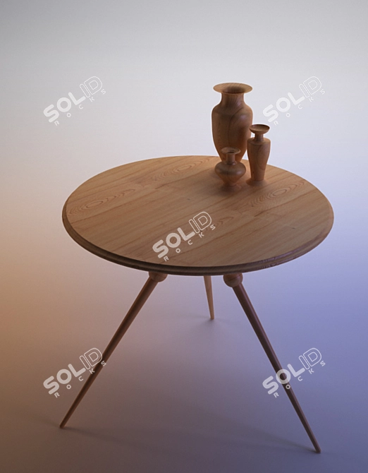 Title: Wooden Table with Tri-Vases 3D model image 1