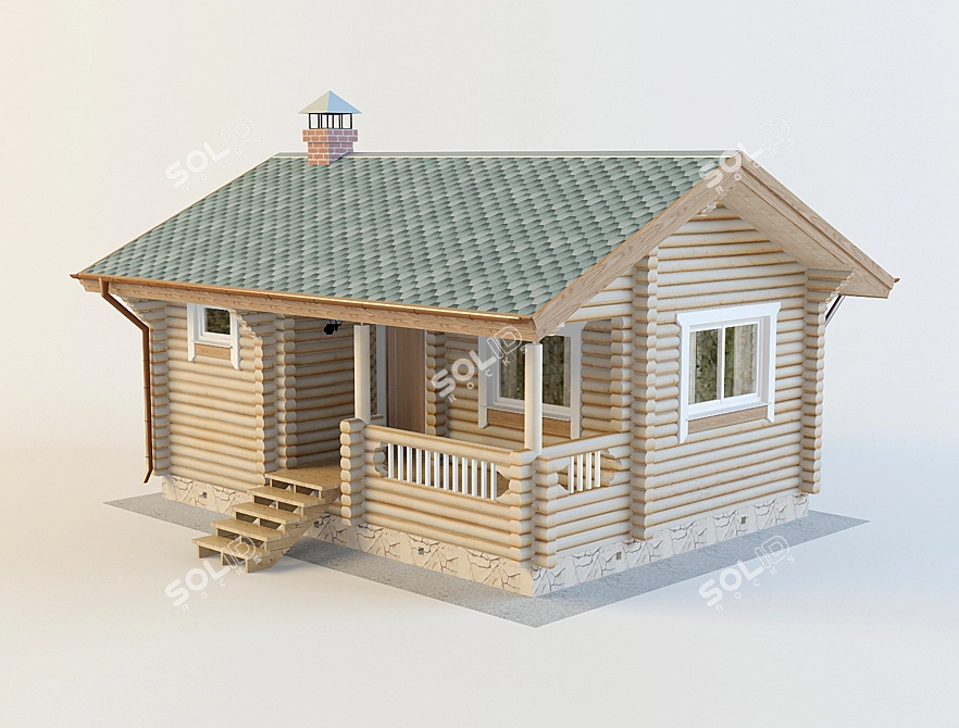 200mm Log Cabin Bath 3D model image 1