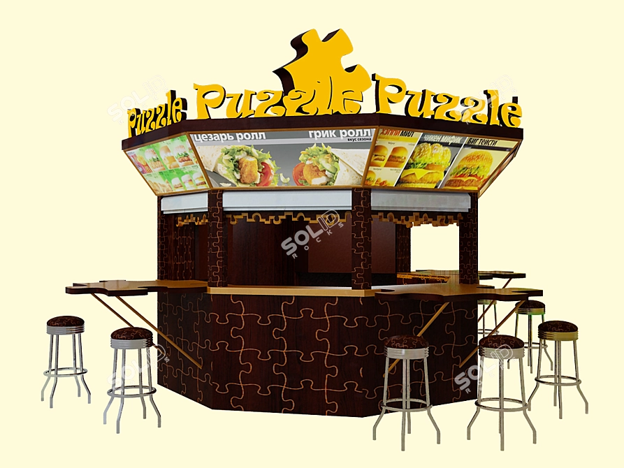 Puzzle Fast Food Stall 3D model image 1
