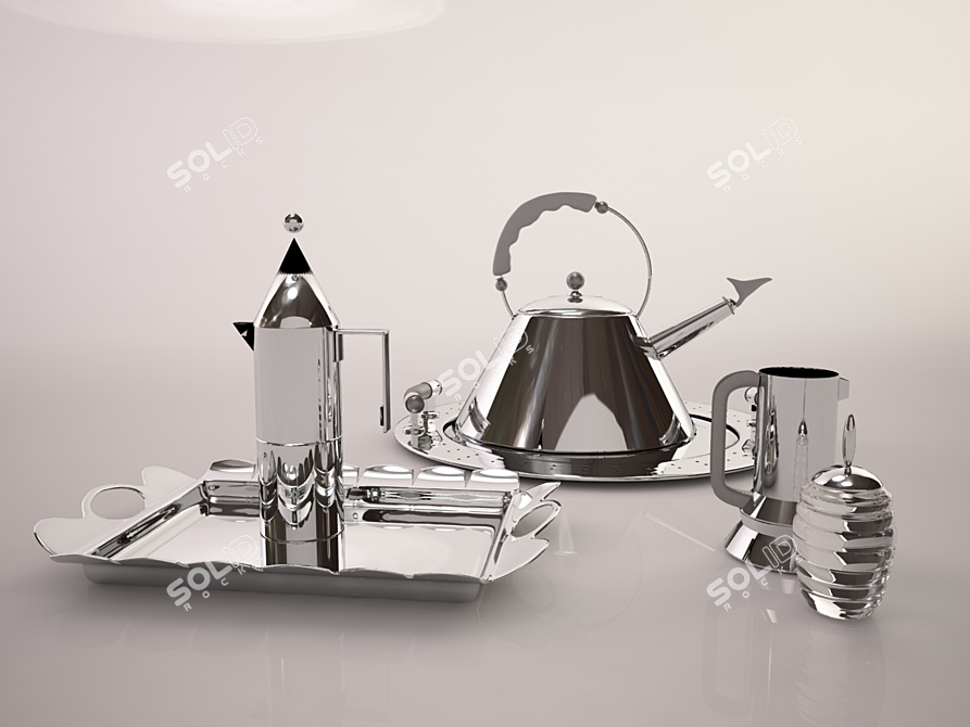 Elegant Golden Tableware Set 3D model image 1