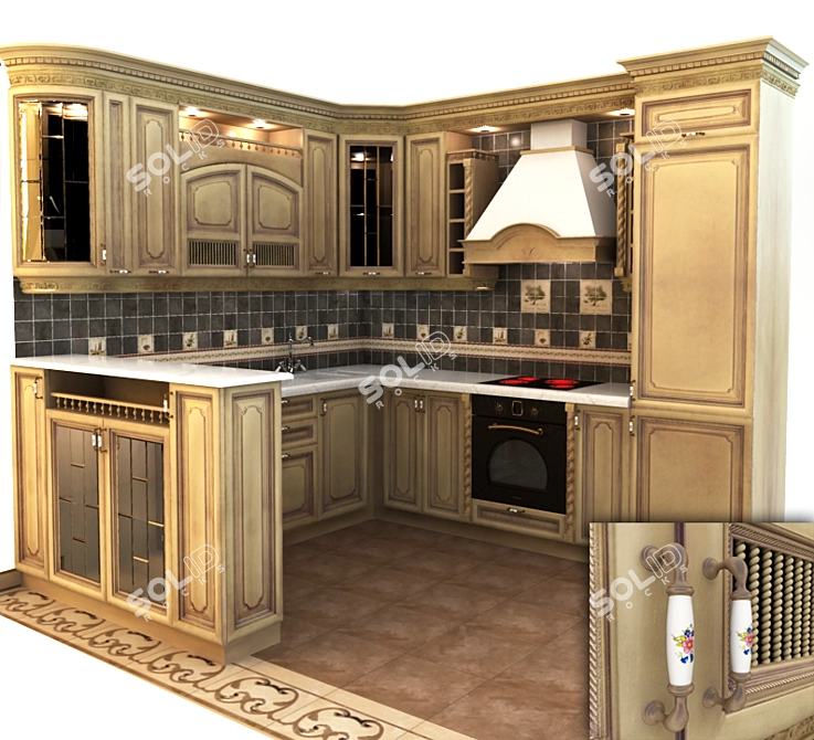 Elegant Cream Kitchen Set 3D model image 1