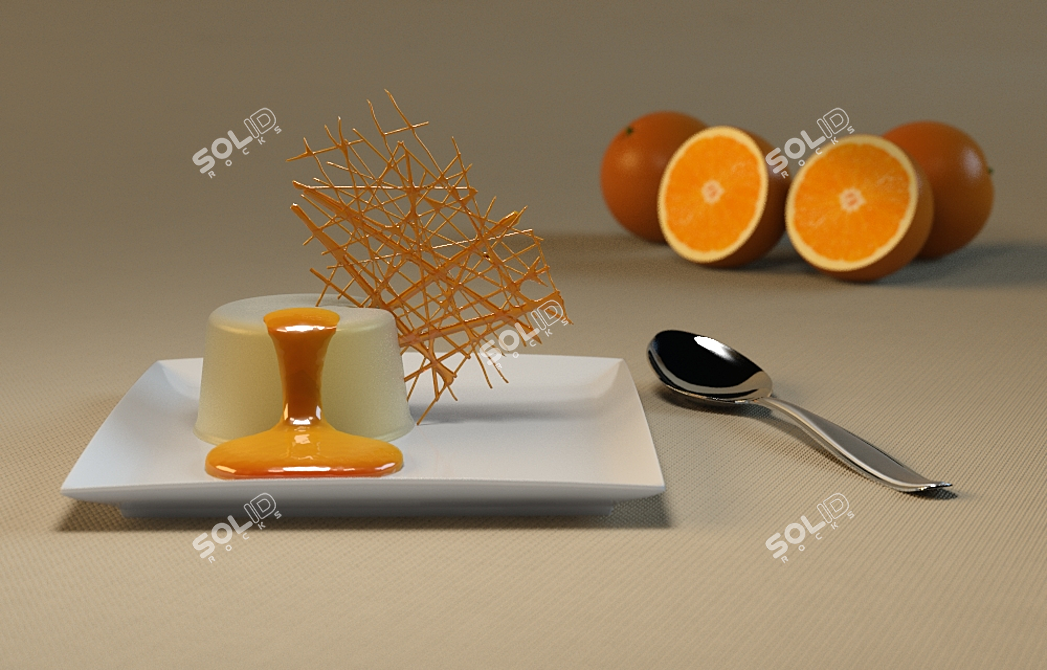 Velvety Pannacotta with Orange Sauce 3D model image 1