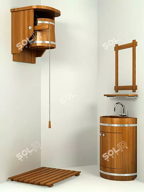 Wooden Sink and Bucket 3D model image 1