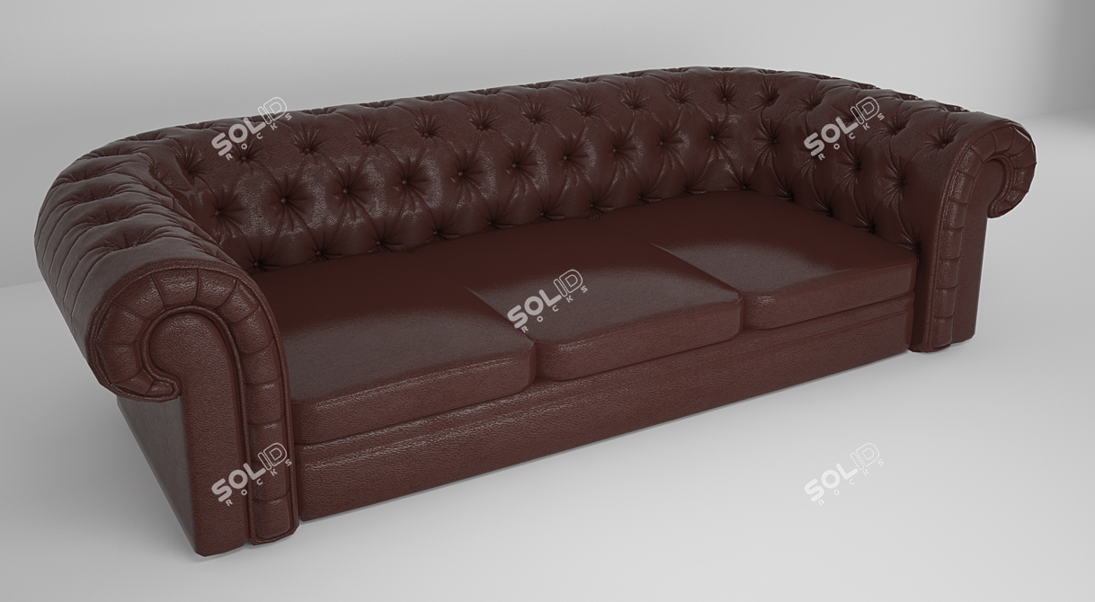 English Leather Quilted Sofa 3D model image 1