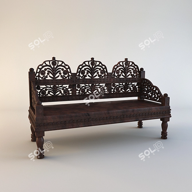 Indian Wooden Sofa 3D model image 1