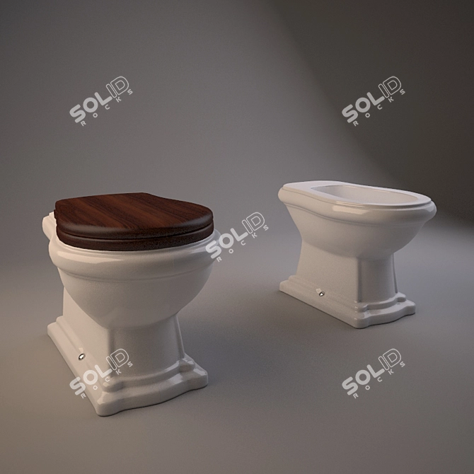 Retro Toilet & Bidet Set 3D model image 1