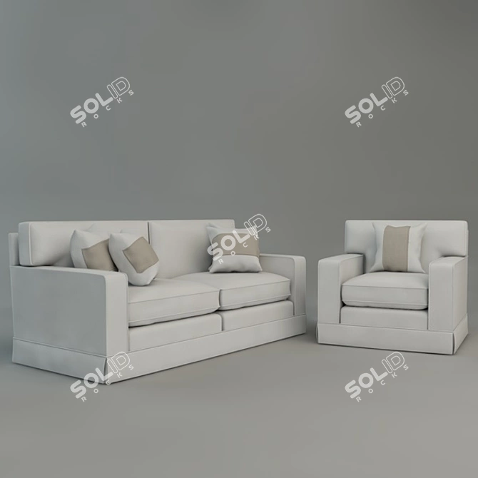 Elegant 2-Piece Seating Set 3D model image 1