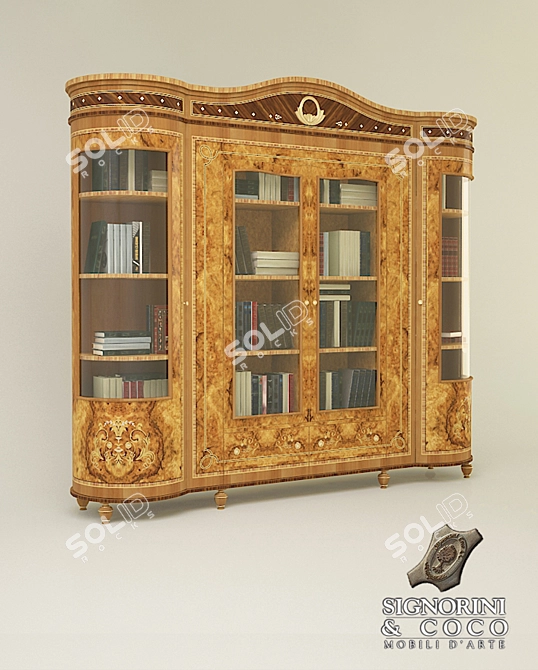 Elegant Glass Door Bookcase 3D model image 1