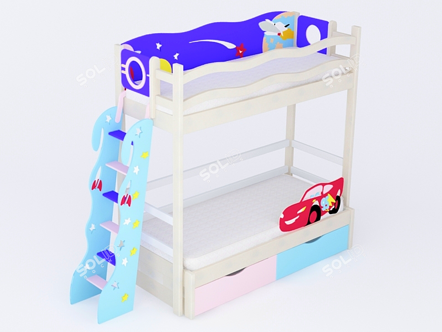 2-Level Kids Bed with Included Textures 3D model image 1