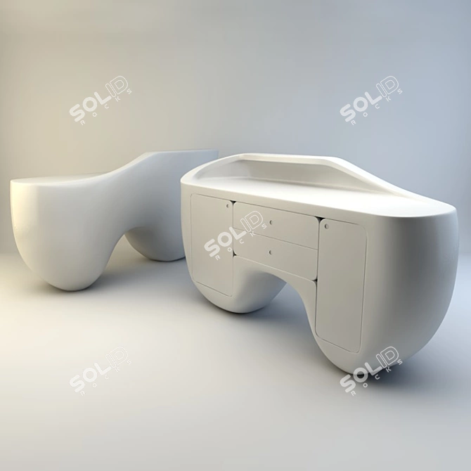 Sleek White Fiberglass Reception Desk 3D model image 1