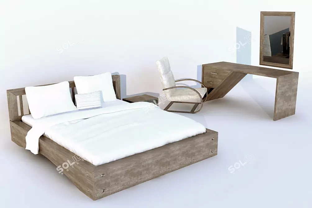 Title: Modern Bed with Vanity and Chair for Ethnic or Contemporary Bedroom 3D model image 1