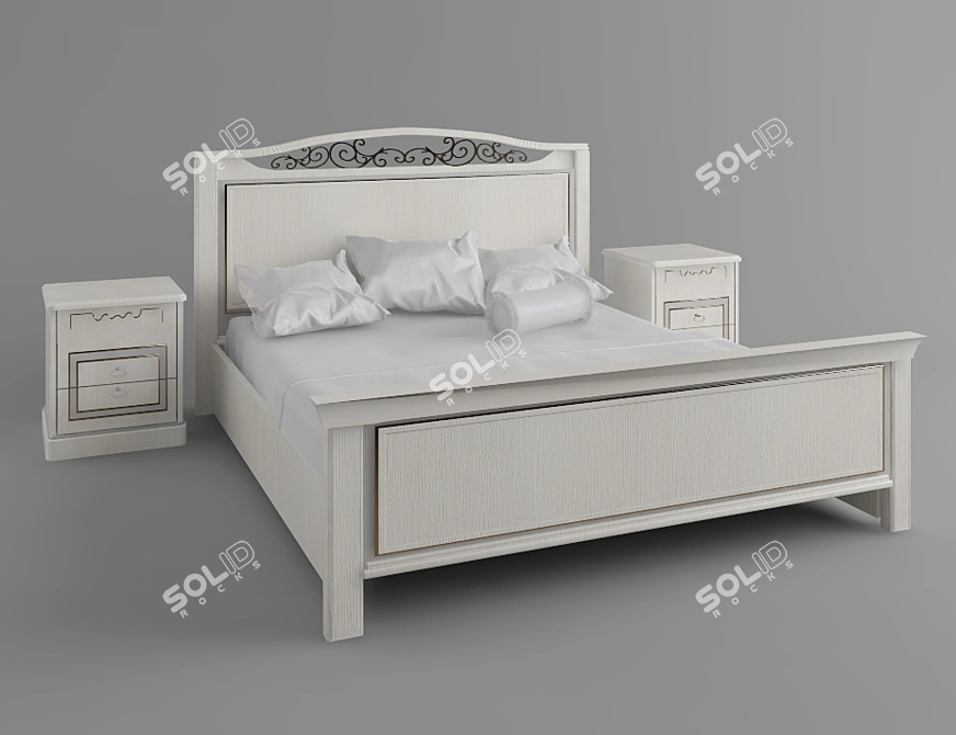 Rustic Wooden Bed with Elegant Ironwork 3D model image 1