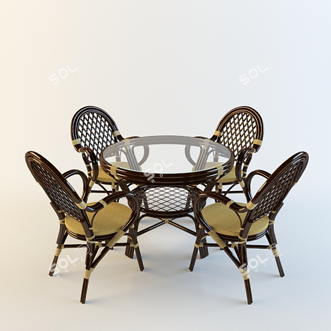 Rattan Furniture Set (Stool 0411, Table 2202) 3D model image 1