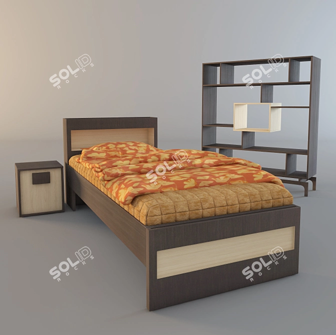 Kokeshi Kids Bed with Shelves 3D model image 1