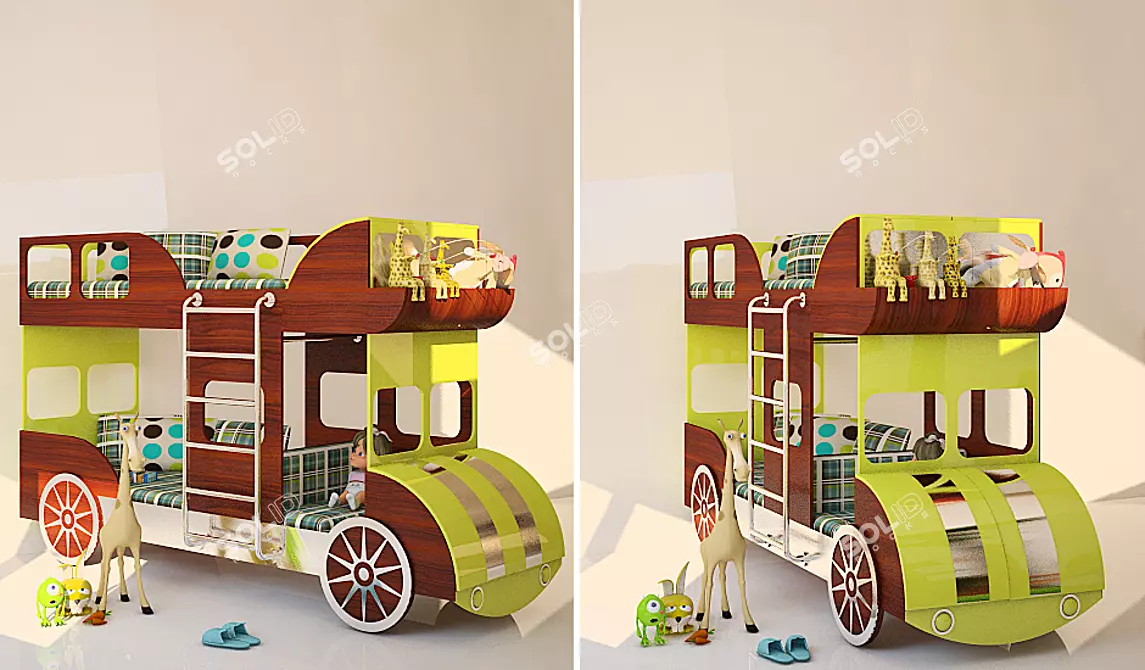Children's Bus Bed with Toys 3D model image 1