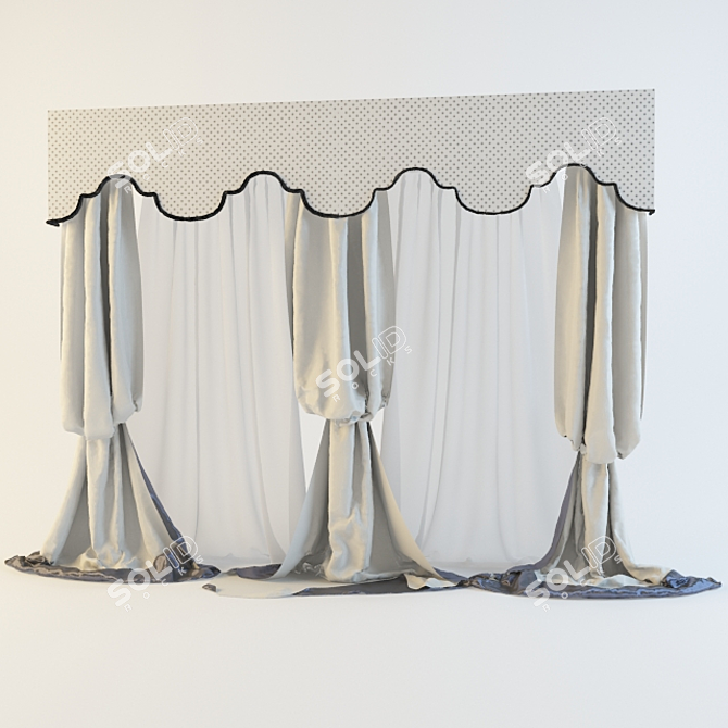 Elegant Triple Curtain with Valance 3D model image 1