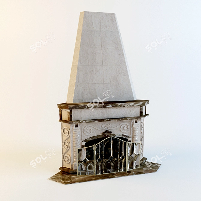 Classic Stone Fireplace 3D model image 1