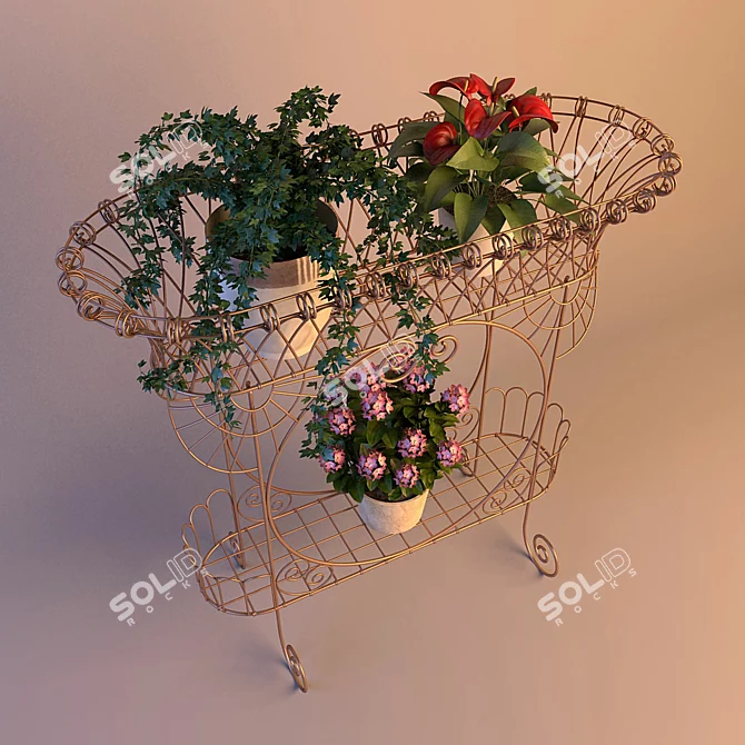 Double Tier Plant Stand 3D model image 1