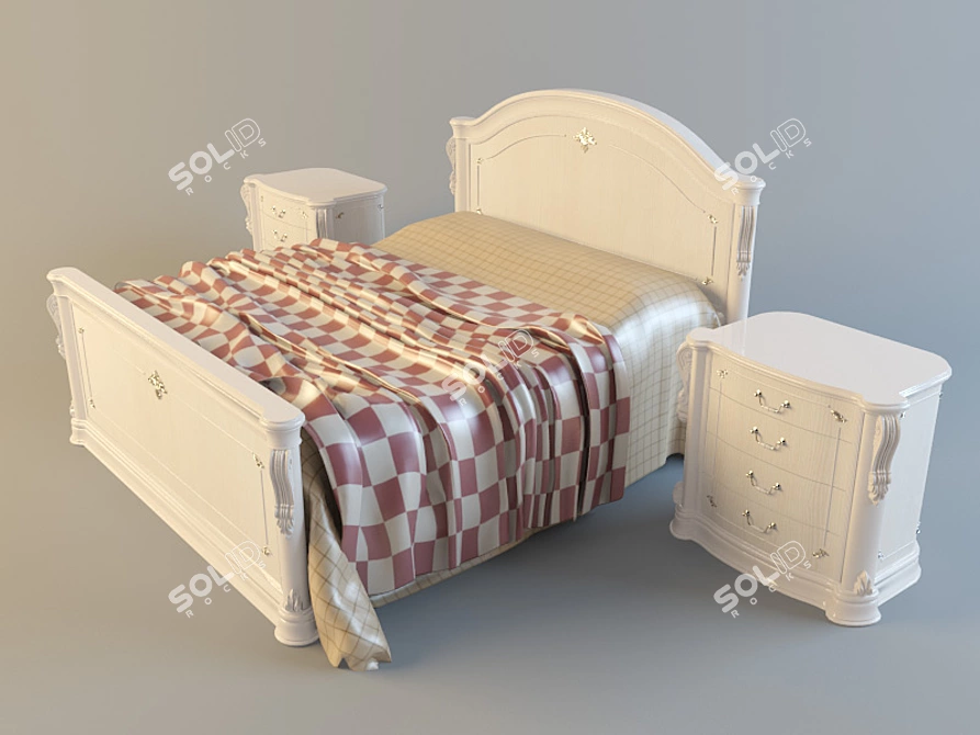 Elegant Chinese Bed Set 3D model image 1