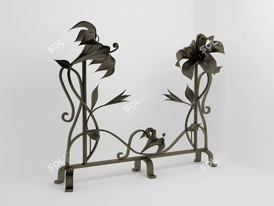 Title: Elegant Hand-Forged Fireplace Fence 3D model image 1