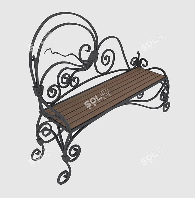 Elegant Iron Bench 3D model image 1