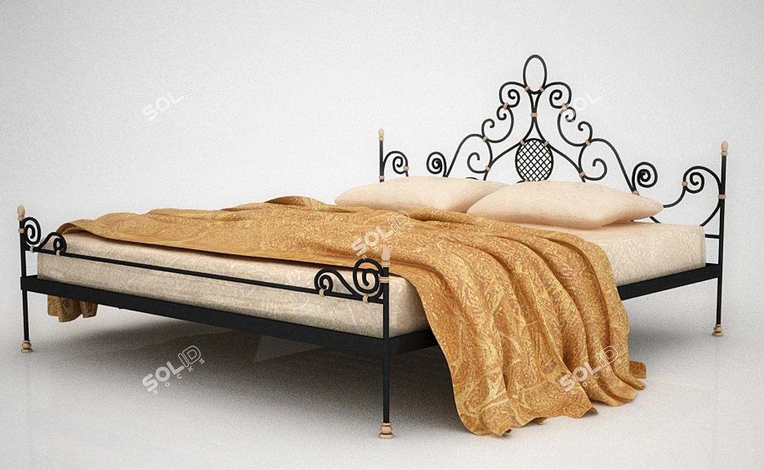 Vintage Cast Iron Bed Frame 3D model image 1