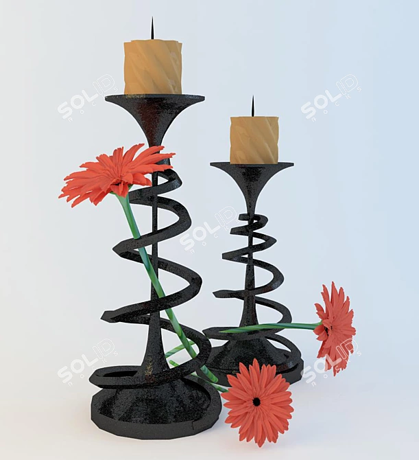 Forged Gerbera Candle Holder 3D model image 1