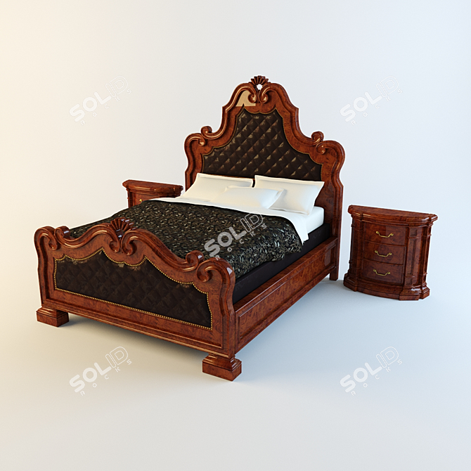 Traditional Leather Panel Bed, King 6/6 3D model image 1