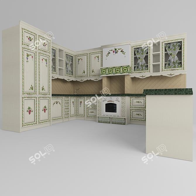 Elegantly Painted Kitchen: Custom-Made with Unique Facades 3D model image 1